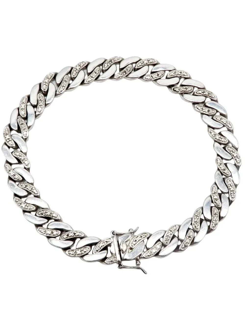 Vintage Sterling Silver Men's Cuban Link Bracelet w/Diamond Cut Finish/Size 8.5